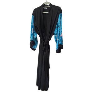 Womens Jana Jira Satin Feel Kimono Robe Sz 3XL Dragonfly Blue Black Ankle Belt